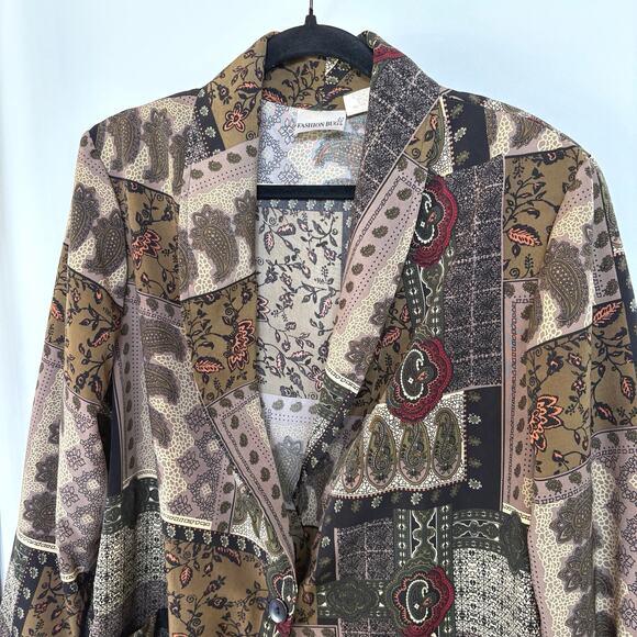 Vtg Y2K Fashion Bug Patchwork Maximalist Paisley Bohemian Blazer Jacket 18/20 - Picture 2 of 9